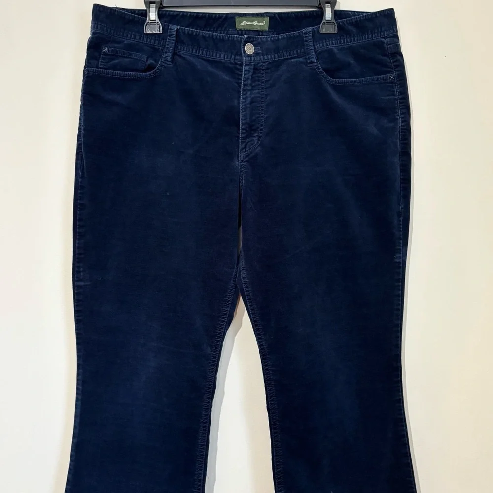 Vintage Eddie Bauer Cowgirl 16 High Rise Navy Raw Hem Flare Leg Corduroy Pants